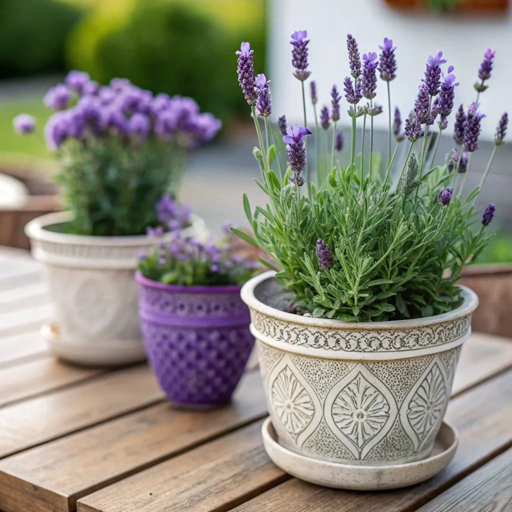 Lavender plants in decorative pots